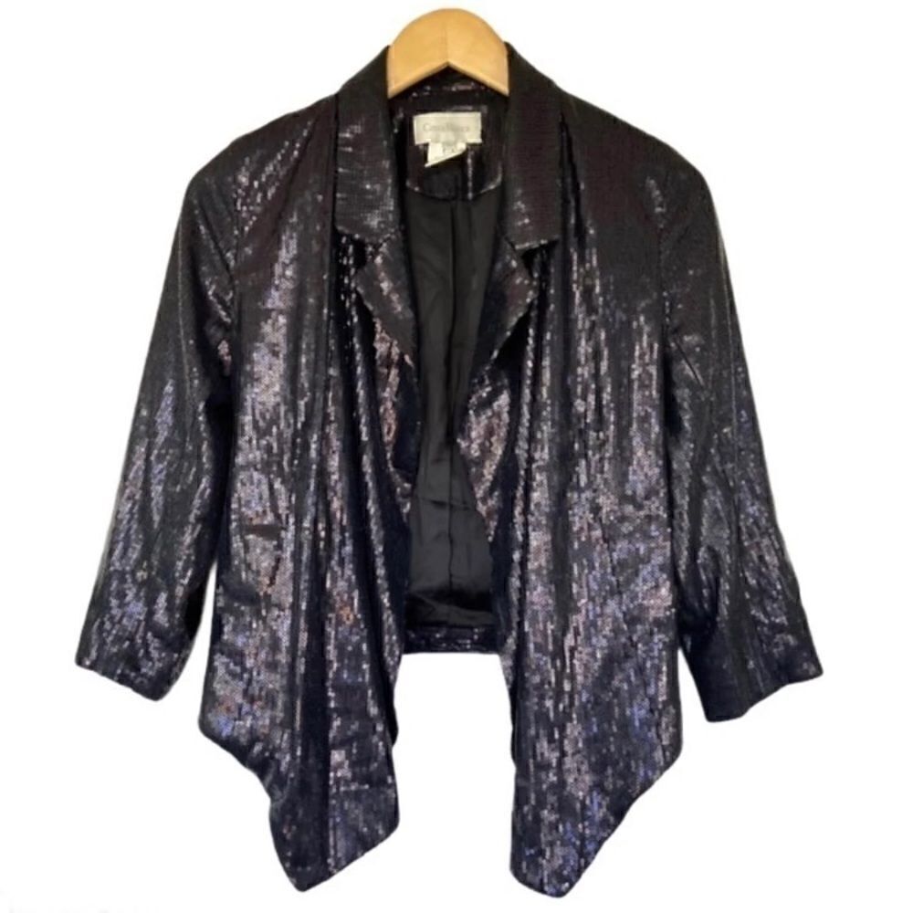 3/$15 Costa Blanca Black Sequin Open Front Blazer S